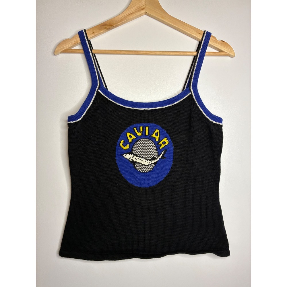 Rachel Antonoff Caviar Tank Top Womens Medium Graphic Knit Contrast Trim Black